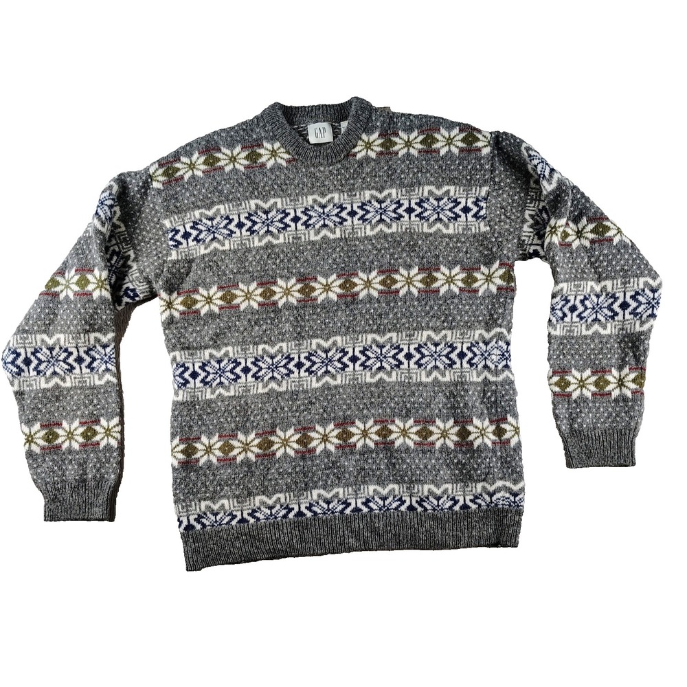 VTG Gap Men L Sweater Fair Isle‎ Nordic Chunky Knit Shetland Wool Grandpa Dad